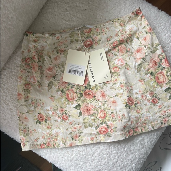 Peppermayo Cream Mini Skirt with Ruffled Tie Front - Picture 2 of 2